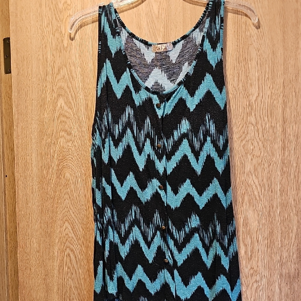 Lavish Black and Blue Chevron Tank Top